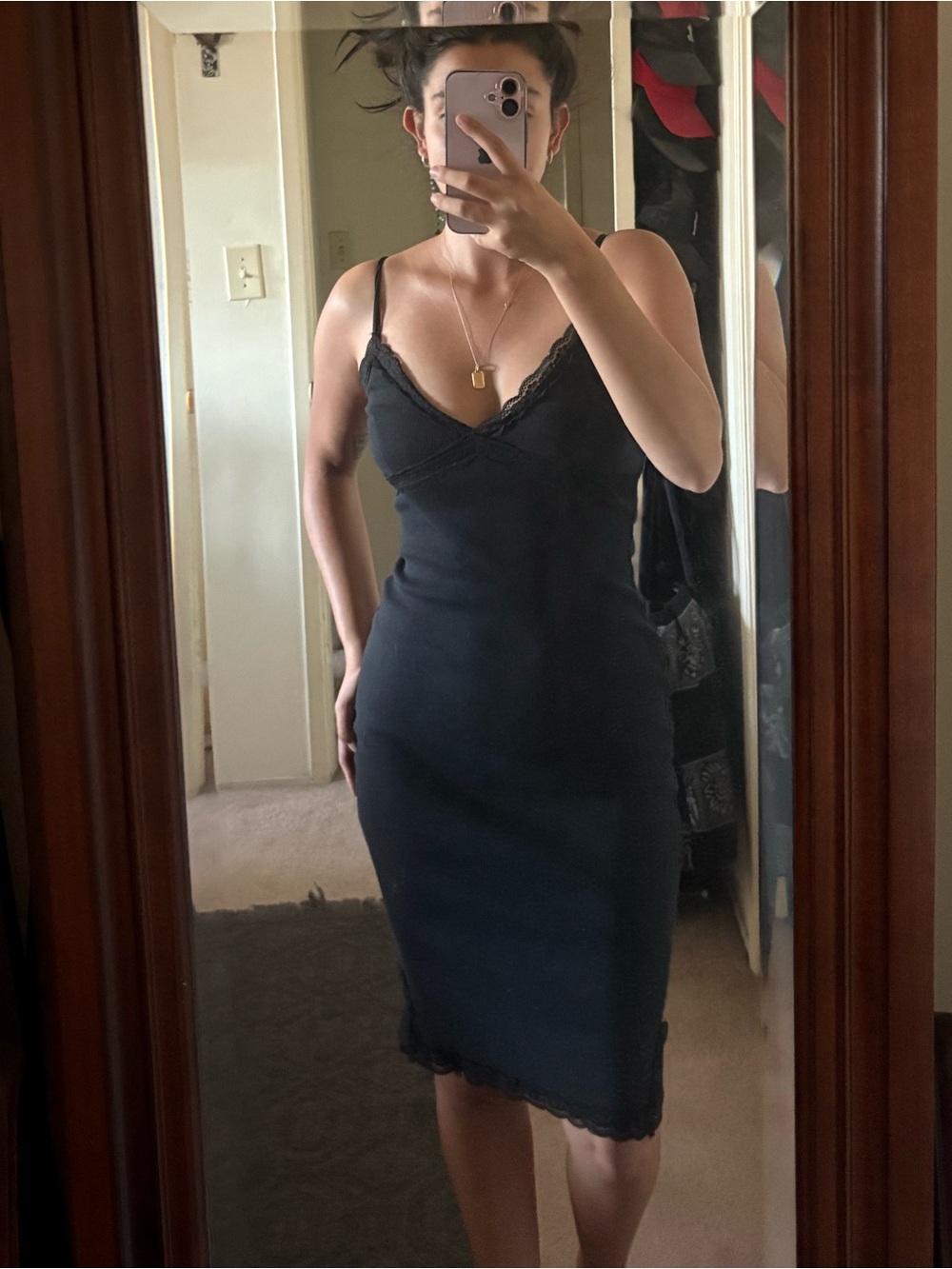 Forever 21 Black Lace-Trim Slip Dress